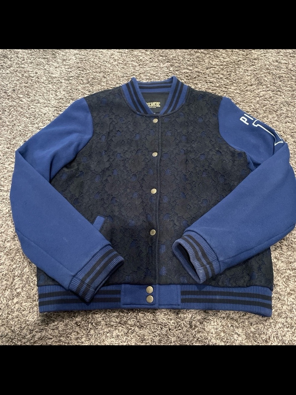 VS PINK varsity style jacket with lace women’s large